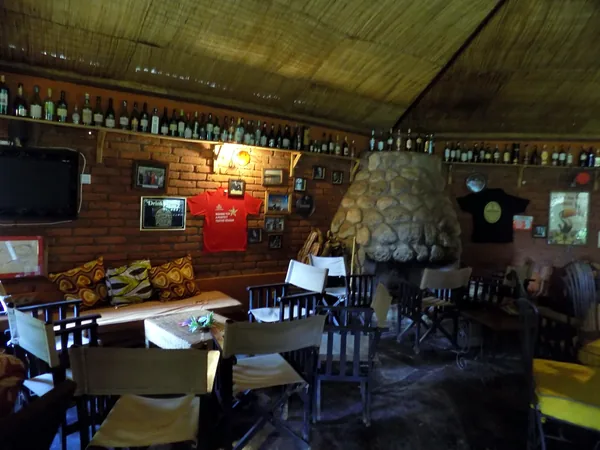Inside the Irish Bar with brick walls and memorabilia